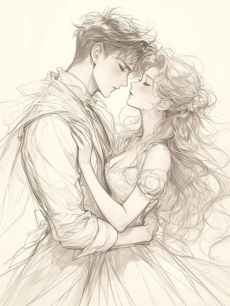 Waltz Drawing Reference, Someone Singing Drawing Reference, Couples Dancing Drawing, Drawing References Couple, Two People Looking At Each Other Drawing, Couple Drawing Poses Reference, Sketch Ideas Couple, Wedding Drawing Reference, Romance Drawing Couple