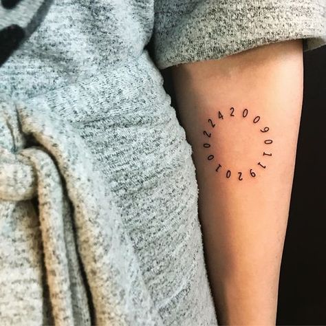 21 Number Tattoos That Honor Special Dates and Lucky Digits Unique Date Of Birth Tattoos, Tattoos Of Dates Births, Stacked Dates Tattoo, Unique Birthday Tattoos, Unique Wedding Date Tattoo, Birth Time Tattoos Numbers, Ten Year Anniversary Tattoo, Creative Date Tattoos, Three Dates Tattoo