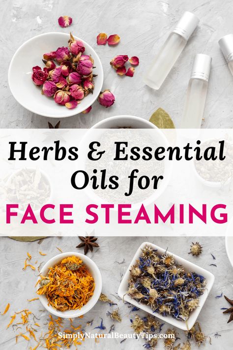 Wondering what you can do to boost your facial steaming routine and improve acne skincare? This article gives you tips on the herbs for face steaming, benefits of an herbal facial steam, herbal face steam recipes and essential oils for face steaming. It's everything you need for an effective, DIY face steam at home. Herbs For Face, Oils For Face, Face Steam, Herbal Facial Steam, Herbal Facial, Face Steaming, Essential Oils For Face, Acne Skincare, Natural Beauty Recipes