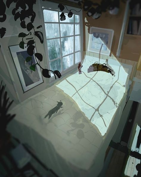 Rainy Thursday, Rainy Window, Pascal Campion, Sleeping In Bed, Stay In Bed, Cloudy Day, Anime Scenery, 그림 그리기, Animation Art