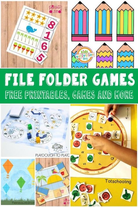 Lots of Fun and Free File Folder Games for Kids File Folder Games For Kindergarten, File Folder Games Free, Free File Folder Games, Folder Activities, Outdoor Learning Activities, File Folder Activities, File Folder Games, Task Boxes, Folder Games