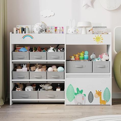 Toy Storage Organizer, Toy Bookshelf with 10 Fabric Bins and Movable Toy Chest, Toy Storage Cabinet for Playroom, Bedroom, Nursery, School

#homedesign #homedecor #housedesign #housedecor #room #roomdecor #roomdesign #interior #design #home #house #furniture #decor #bedroom #kitchen #livingroom Toy Storage For Small Spaces, Toy Bookshelf, Toy Storage Cabinet, Toy Cabinet, Toy Shelf, Toy Storage Organizer, Painted Patterns, Playroom Bedroom, Floor Storage