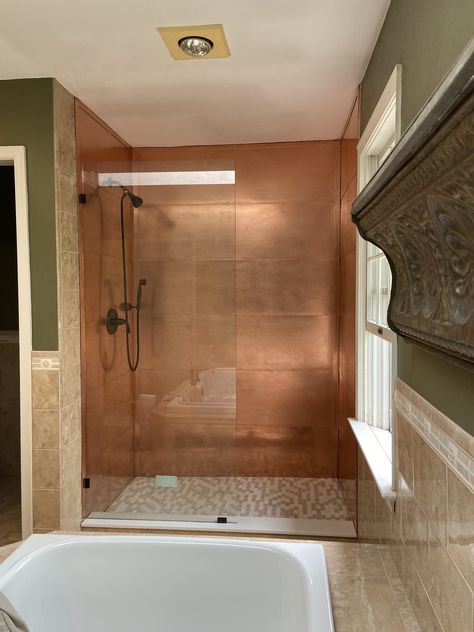 Welcome to the Copper Shower Company! We have created a unique do-it-yourself, Copper Shower Kit that is innovative in design and unlike anything the industry has seen before. We offer more versatility and flexibility than any other tub or shower enclosure product available in the market place today. The Kits are “Green” and not only are they 100% recyclable but can also be made with recycled copper. The best part? They are anti-microbial so they self clean! Never clean your shower again! Shower Wall Kits, Bathtub Surround, Copper Tub, Shower Inserts, Shower Together, Copper Tiles, Shower Sizes, Unique Shower, Shower Kit