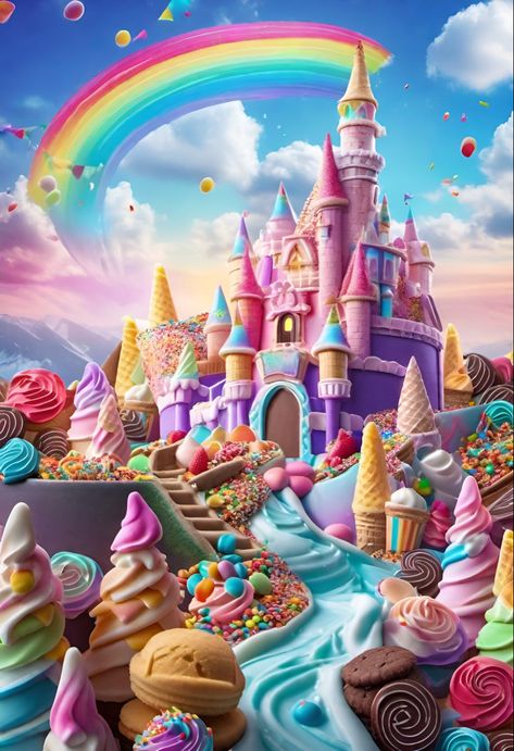 Candy Castle Candyland, Candy World Illustration, Candy Land Wallpaper, Candyland Castle, Fantasy House Art, Candy World, Candy Castle, Candy House, Happy New Year 2024