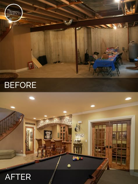 Before and After Basement Remodeling - Sebring Services Basement Remodeling Diy, Basement Gym, Home Remodeling Contractors, Basement Inspiration, Diy Basement, Basement Stairs, Basement Makeover, Small Basements, Basement Ceiling