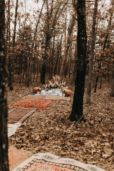 Field Proposal Setup, Wood Proposal Ideas, Woodsy Proposals, Woods Proposal Ideas, October Proposal Ideas, Fall Engagement Ideas Proposal, Proposal Ideas Woods, Pumpkin Patch Proposal Ideas, Proposal In The Woods