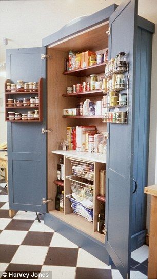 A standalone pantry by Harvey Jones Standalone Pantry, Fancy Pantry, Refurbished Cabinets, Pantry Unit, Grey Kitchen Colors, Best Kitchen Colors, Pantry Inspiration, Trendy Kitchen Colors, Kitchen Larder