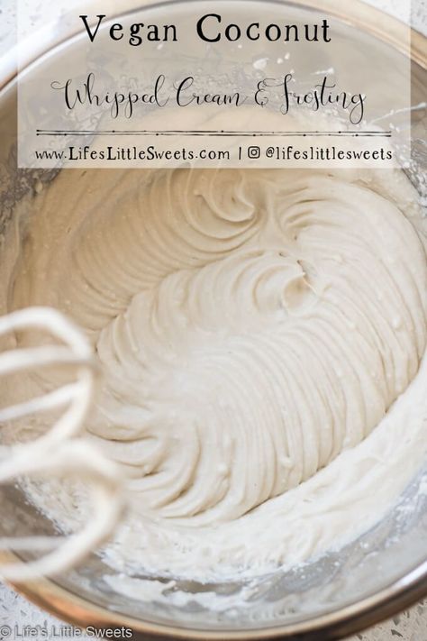 Vegan Coconut Whipped Cream and Frosting is made with whipped full fat coconut milk with pure vanilla extract and sweetened with maple syrup. #vegan #glutenfree #vegetarian #frosting #whippedcream #toppings #maplesyrup #vanillaextract Healthy Whipped Cream, Vegan Buttercream, Vegan Frosting, Coconut Frosting, Healthy Cake Recipes, Vegan Coconut, Pure Vanilla, Coconut Whipped Cream, Dessert Toppings