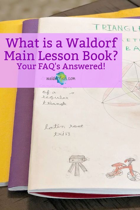 What are Waldorf main lesson books used for? They are a living record of the child’s development, they show what they have experienced, mastered and enjoyed! Curious to learn more? We've got the blog post for you that will answer all your questions about main lesson books, and how they integrate art and academics throughout the grades. | Waldorf pedagogy | Waldorf homeschool planning | waldorfish | curriculum planning | waldorfish homeschooling | main lesson book | waldorf main lesson book | Waldorf Main Lesson Books, Main Lesson Book Waldorf, Waldorf Activities Preschool, Waldorf Kindergarten Homeschool, Waldorf Education Homeschooling, Waldorf Activities, Waldorf Lessons, Integrate Art, Steiner Waldorf Education