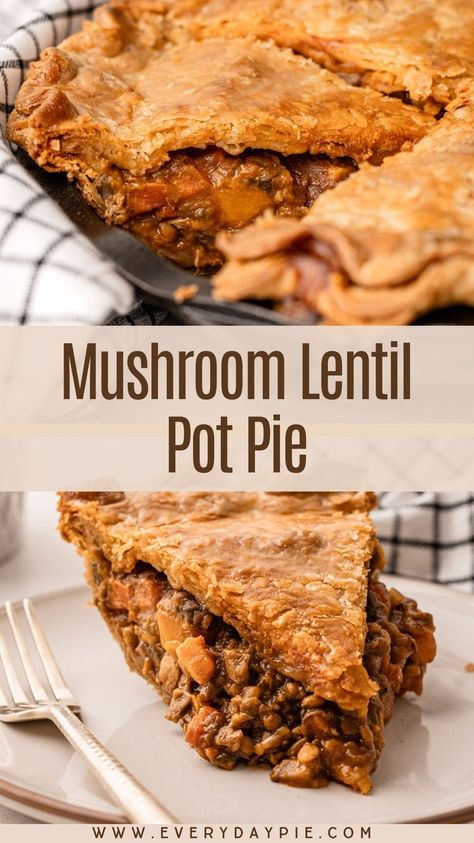 Lentil Pot Pie, Vegan Mushroom Pie, Savory Pie Recipes Vegetarian, Mushroom Sweet Potato Recipes, Lentils Mushrooms, Lentil Pie, Vegetarian Pie Recipes, Christmas Vegetarian, Veg Pie