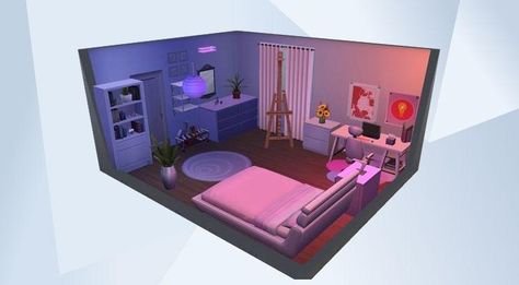 Picture of Sims 4 room, with a pink gaming set up. Ea ID is BTbuster2010 Base Game Sims 4 Bedroom, Pink Gamer Bedroom, Sims4 Room Ideas Base Game, Sims 4 House Inspo Base Game, Sims 4 Room Base Game, Pink Gaming Bedroom, Gamer Room Sims 4, Basegame Bedroom Sims 4, Sims 4 Base Game Bedroom Ideas