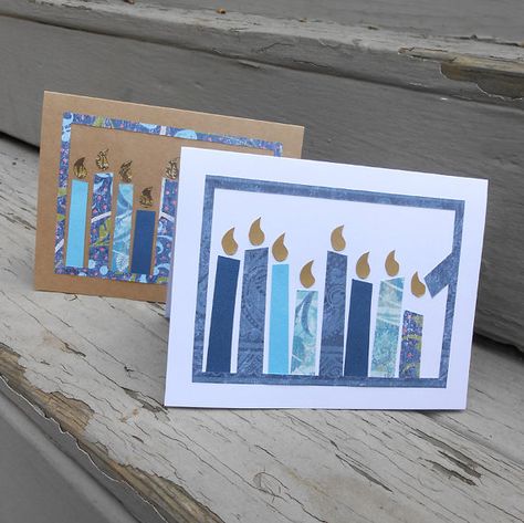 Simple Handmade Hanukkah greeting cards | Family Holiday Happy Hanukkah Handmade Cards, Stampin Up Hanukkah Cards, Handmade Hanukkah Cards, Hannukah Cards Diy, Hanukkah Cards Handmade, Chanukah Cards, Hanukkah Blessings, Jewish Holiday Cards, Hanukkah Greeting Cards