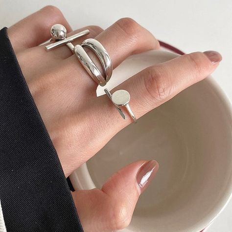 Stackable Rings Silver, Geometric Nail, Dope Jewelry, Geometric Ring, Vintage Style Jewellery, Classy Jewelry, Minimalist Rings, Color Ring, Jewelry Party