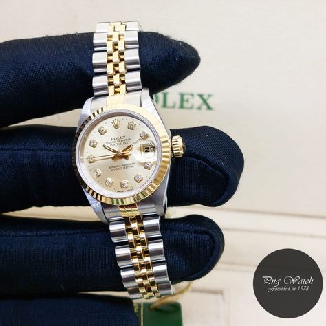 Rolex 26mm Oyster Perpetual Champagne Big Diamonds Dial Datejust REF: 69173 (W Series)! Rolex Datejust 26 Mm, Rolex 26mm, Big Diamonds, W Series, Rolex Watches Women, Rolex Women, Rolex Watches For Men, African Maxi Dresses, Watches Women