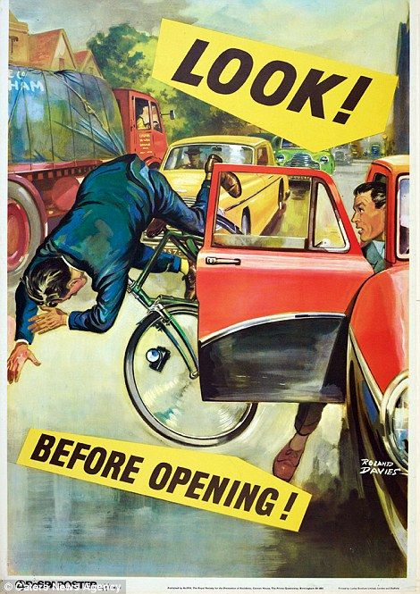 Posters from the last 100 years prove health and safety is NOT so new Road Safety Poster, Health And Safety Poster, Safety Slogans, Bicycle Safety, Cycling Posters, Drawing Competition, Velo Vintage, Awareness Poster, Safety Posters