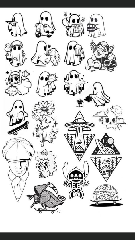 Baphomet Tattoo Ideas, Tato Flash, Tato Minimal, Ghost Tattoo, Tato Lengan, Flash Tattoo Designs, Tattoo Flash Sheet, Cute Little Tattoos, Spooky Tattoos