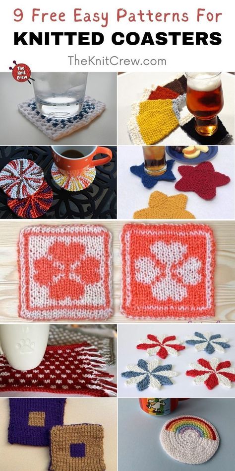 Knit Coaster Pattern, Knitted Coasters Pattern Free, Knitted Coasters, Knit Coaster, Loom Knitting Tutorial, Coaster Patterns, Coaster Projects, Easy Patterns, Cat Coasters