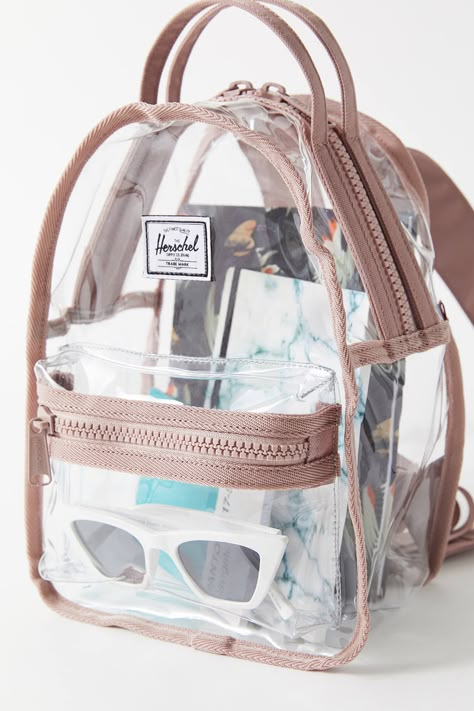 Backpacks Herschel, Backpack Designs, Girly Backpacks, Pretty Backpacks, Transparent Backpack, Concert Bags, Cute Mini Backpacks, Clear Backpack, Backpack Outfit