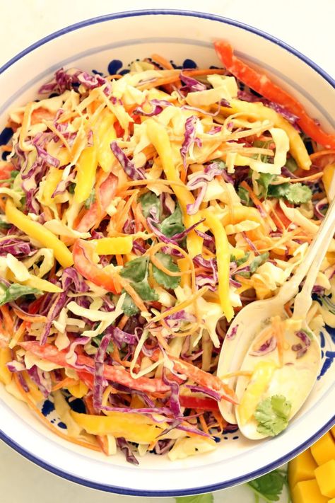 Mango Slaw Recipes, Creamy Coleslaw Dressing, Healthy Coleslaw Recipes, Cabbage Benefits, Healthy Coleslaw, Mango Slaw, Slaw Dressing, Harvest Kitchen, Citrus Dressing