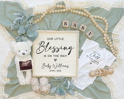 Religious Baby Announcement Digital, Boho Pregnancy Announcement, Editable Pregnancy Template, Social Media Reveal, Gender Neutral Baby by PearceAvenueDesigns on Etsy Baby Announcement To Husband, March Baby, Baby Announcement Pictures, Digital Pregnancy Announcement, Boho Maternity, Template Social Media, Baby Pregnancy, Pregnancy Announcements, Pregnancy Reveal