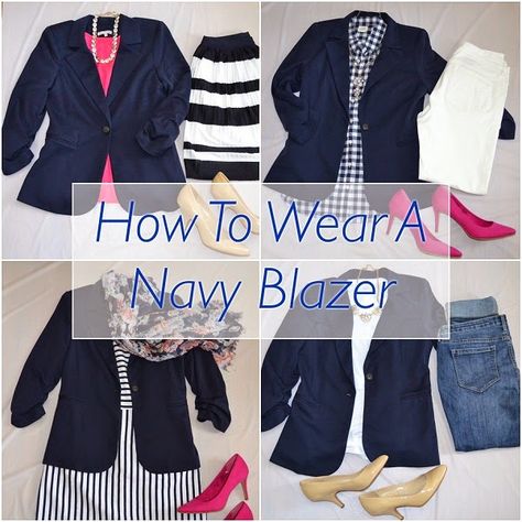 Classy Yet Trendy: How To Wear a Navy Blazer 4 Ways Navy Blazer Outfit Women Work, Navy Blue Blazer Outfit Women, Navy Blazer Outfit Women, Navy And White Outfit, Blue Blazer Outfits For Women, Blazer Outfits For Women Classy, Navy Blue Blazer Outfit, Navy Blazer Women, Navy Blazer Outfits