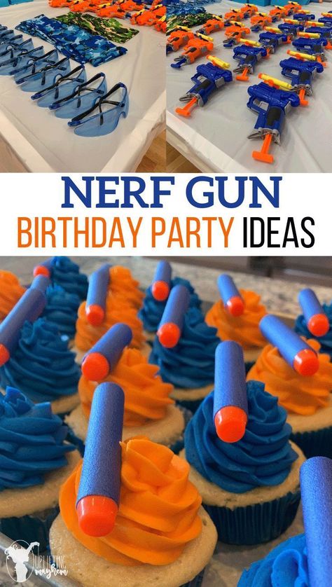 The Ultimate Nerf Gun Birthday Party with invitation, activities and games, cakes ideas and party favors!! A simple party theme that will be so fun for everyone involved. 7th Birthday Party Ideas, Nerf Birthday Party, Nerf Party, Party Fotos, 5th Birthday Party Ideas, Boy Birthday Party Themes, 9th Birthday Parties, Birthday Party Activities, 6th Birthday Parties