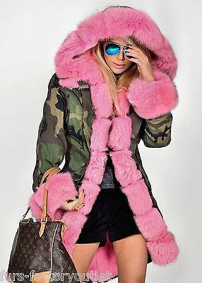 NEW 2015 MILITARY CAMO PARKA COAT ROSE SAGA FOX FUR CLASS- SABLE CHINCHILLA MINK Hooded Coat Pattern, Camouflage Coat, Military Parka, Hooded Winter Coat, Camouflage Jacket, Hooded Faux, Pink Fur, Coat For Women, Pink Faux Fur