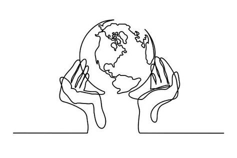 Earth Drawings, Continuous Line Drawing, Line Art Tattoos, Human Hands, Pinturas Disney, Continuous Line, Line Tattoos, Of The Earth, Vector Stock