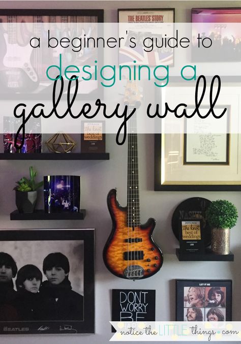 have you always wanted a gallery wall but you weren't quite sure where to start? me too. when i asked my husband what he wanted for christmas, i did NOT think he would say a gallery wall. i have an aversion to putting nail holes in walls. but i found a magical picture hanging tool and determined to make this task less overwhelming. it actually wasn't so bad and we LOVE the finished product. Musician Gallery Wall, Framed Concert Posters On Wall, Guitar And Record Wall, Rock And Roll Gallery Wall, Man Cave Gallery Wall, Hang Guitar On Wall Ideas, Band Poster Gallery Wall, Guitar Hanging Ideas Bedroom, Music Gallery Wall Ideas