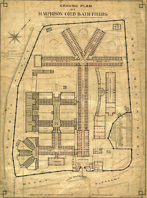 Victorian Prison, Cold Bath, Ground Plan, Building Map, Victorian London, Architectural Floor Plans, Escape Plan, Fantasy Setting, National Archives