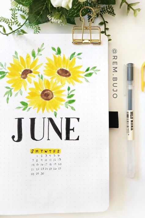 Bujo June Cover, June Journal Cover, June Journal Ideas, June Bujo Theme, June Doodles, June Drawings, June Bullet Journal Cover, June Themes, June Bujo