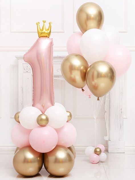 Decoration Ideas Party 1 Year, 1 Birthday Decoration Ideas Girl, First Birthday Girl Balloons, Balloon Decorations For 1st Birthday, Baby Birthday Ideas 1st, Baby Girl Decorations Party, 1 Compleanno Baby Girl, One Year Birthday Party Ideas Decor, Balloon Set Up Ideas