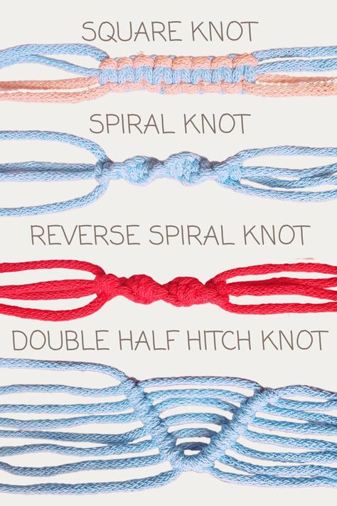 Reverse Double Hitch Bracelet, Half Square Knot Tutorial, Half Hitch Spiral Bracelet Tutorial, Double Spiral Bracelet Tutorial, Half Hitch Spiral Bracelet, Reverse Double Hitch Bracelet Tutorial, Half Hitch Knot Bracelet, Square Knot Bracelets, Basic Macrame Knots