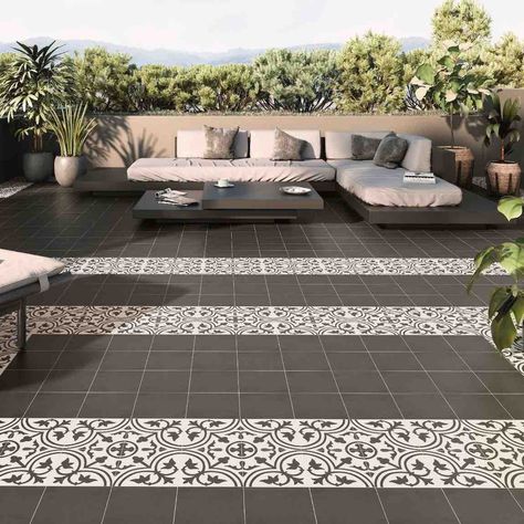 Jazz Patterned Porcelain Tile Courtyard 8x8 is suitable for floor and wall applications such as bathrooms, showers, and kitchen backsplash. Made of highly-quality Spanish porcelain, this tile can withstand extreme weather conditions and last a long time. Made in Spain Impervious to Liquids and Vapors. Resistant to fading, staining, and discoloration. Frost Proof 25 Pieces per Box (11 Square Feet) Easy to install Thickness: 0.24 inches Shade and color variations are inherent in glass tile, creati Terrace Floor Design Outdoor, Spanish Tile Floor Patio, Patio Tiles Outdoor Flooring Pattern, Tiles For Outside House Floor, Tiles For Terrace Outdoor Living, Patio Flooring Design, Car Porch Tiles Outdoor, Terrace Wall Tiles Design, Terrace Flooring Design