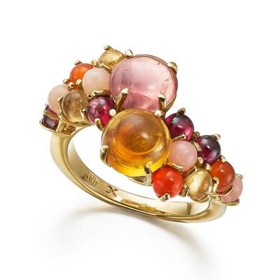 Stacking cluster ring with pink tourmaline and citrine and a medley of cabochon gemstones Cluster Jewelry, Pandora Jewelry Box, Multi Gemstone Ring, Contemporary Ring, Big Rings, Cabochon Ring, Yellow Citrine, Rhodolite Garnet, Put A Ring On It