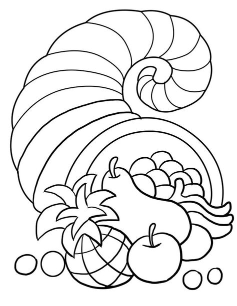 Thanksgiving Cornucopia Coloring Page Canada Thanksgiving, Thanksgiving Coloring Book, Thanksgiving Coloring Sheets, Free Thanksgiving Coloring Pages, Wood Intarsia, Fruit Coloring, Turkey Coloring Pages, Thanksgiving Coloring, الفن الرقمي