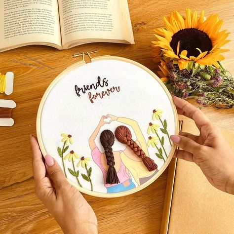 Stitch the roots of your friendship with threads of LOVE 💖... The best gifts for your bff a memory embroidered by you ! Shop now..🥳 📝 Dm for direct order... Customisation available for your mindset... . . . #embroideryhandmades #friendship #giftsforfriends #memorykeeping #friendsforever #memorybyembroidery #handmadehoops❤️ Friendship Embroidery, Hand Embroidered Jewelry, Diy Embroidery Kit, Embroidery Diy, Friendship Day, Embroidery Gifts, Embroidery Kit, Diy Embroidery, Embroidery And Stitching