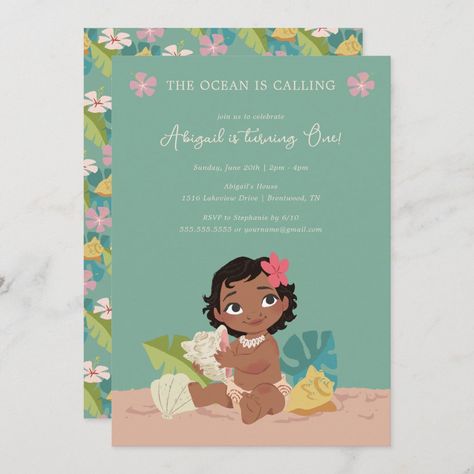 Moana Party Invitations, Disney Princess Theme Birthday Party, Birthday Party Details, Moana Invitation, Moana Birthday Party Theme, Moana Birthday Invitation, Invitation Disney, Moana Theme Birthday, The Ocean Is Calling