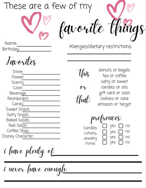 Get to know more about your teachers with this "Favorite Things" printable Makes gifting at holidays and during appreciation week easier! Staff Favorite Things List, A Few Of My Favorite Things Printable, Teacher Favorite Things Printable, My Favorite Things Printable Free, Teachers Favorite Things Printable Free, Favourites List Questions, Teacher Favorites Printable, My Favorite Things List, Library Printables