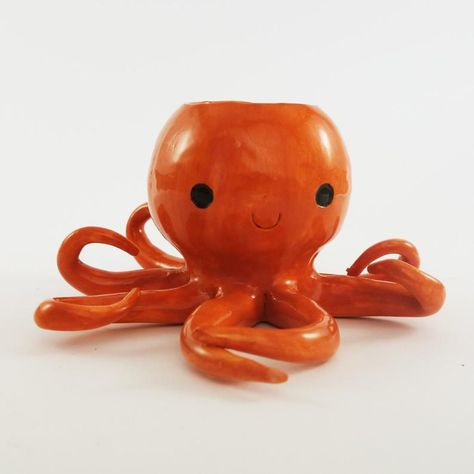 Clay Ashtrays, Orange Sculpture, Cute Planters, Octopus Sculpture, Kristina Webb, Vision Bored, Pot Art, Planter Ceramic, Sculpture Ceramic