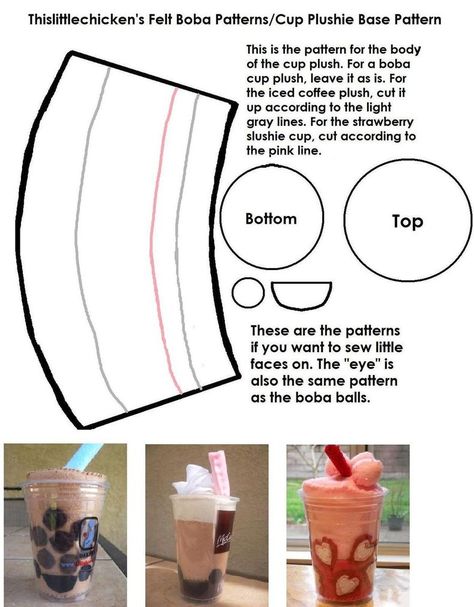 DOWNLOAD FOR FULL SIZED IMAGE. Copy into a program like Paint, and then print it out for the true-to-size pattern. Base patterns for Boba Cup:[link] , Iced Coffee Cup: , and Strawberry Slush: Boba Cup, Strawberry Slush, Christmas Santa Gifts, Fleece Crafts, Coffee Cups Diy, Felt Food Diy, Felt Food Patterns, Felt Cupcakes, Christmas Tree Box