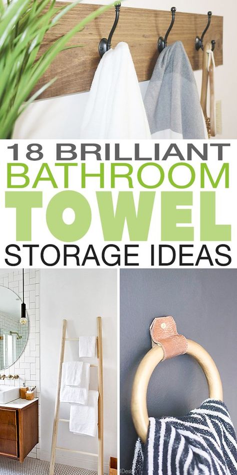 18 Brilliant Bathroom Towel Storage Ideas • OhMeOhMy Blog Bathroom Towel Storage Ideas, Towel Storage Ideas, Diy Towel Rack, Store Towels, Dollar Diy, Organized Bathroom, Bath Towel Storage, Bathroom Towel Storage, Tiny Bath