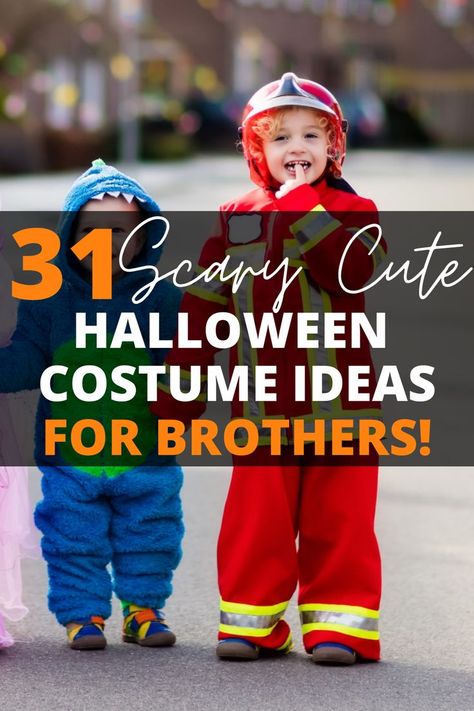 These kids Halloween costume ideas for brothers are scary cute! Your boo crew will be total Squad Ghouls with these fun boy Halloween costume ideas! #KidsHalloween #BoyHalloweenCostumes Cute Brother Costumes, Halloween Costumes For 7 Year Boy, Halloween Costumes For 2 Brothers, Three Brothers Costumes, Toddler Boys Halloween Costumes Diy, Sibling Brother Halloween Costumes, Halloween Ideas For Brothers, Halloween Costumes 4 Year Boy, Halloween Costumes Two Boys