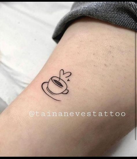 Cute Coffee Tattoo Ideas, Matching Coffee Tattoos For Best Friends, Minimalist Tea Cup Tattoo, Tiny Coffee Tattoo, Minimalist Coffee Tattoo, Tiny Teacup Tattoo, Tea Tattoo Small, Teacup Tattoo Tiny, Small Coffee Tattoo