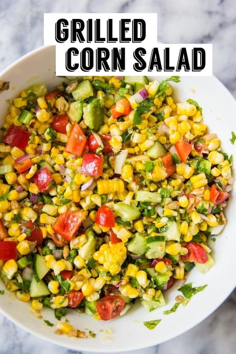 Grilled Corn Salsa, Roasted Corn Salad, Corn Recipes Side Dishes, Healthy Corn, Fresh Corn Salad, Grilled Salad, Grilled Corn Salad, Corn Dishes, Boat Food Ideas