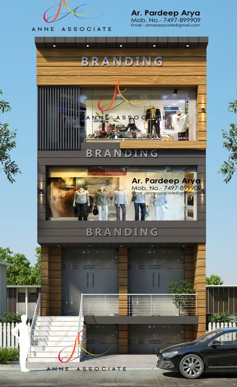 Shop Front Elevation Designs Modern, Shop Elevation Design Modern, G+2 Commercial Building Elevation, Shop Exterior Design Modern, Shop Front Design Modern, Small Commercial Building Elevation, Acp Elevation Design For Shop, Acp Exterior Design, Mall Interior Design