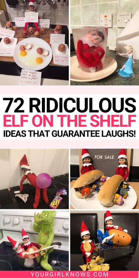 Elf on the Shelf is a magical part of Christmas. These 72 hilariously funny elf on the shelf ideas will make your Christmas even more special. From creating scenes to playing games, these ideas are sure to get you in the holiday spirit! Elf On The Shelf Ideas For Husband, Different Elf On The Shelf Ideas, Wlf On The Shelf Ideas Funny For Kids Hilarious, Nauty Elf On The Shelf Ideas, Elf Of The Shelf Ideas Funny, Elf Funny Ideas For Kids, Quick Elf Ideas Last Minute, Easy Elf Ideas For Kids, Elf In A Shelf Ideas