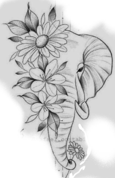 Medium Elephant Tattoo, Elephant Side Tattoo, Shoulder Elephant Tattoos For Women, Elephant Drawing With Flowers, Thigh Elephant Tattoo Women, Elephant Rose Tattoo, Sleeve Tattoos For Women Elephant, Elephant Tattoo Cover Up, Elephant And Flowers Tattoo