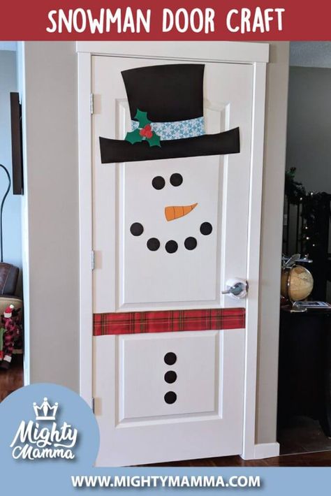 Snowman Door Kids, Snowman On Door Diy, Snowman On Door, Snowman Door Decor, Snowman Door Decoration For Classroom, Decorate Door For Christmas, Snowman Door Decoration, Craft Snowman, Diy Christmas Door Decorations