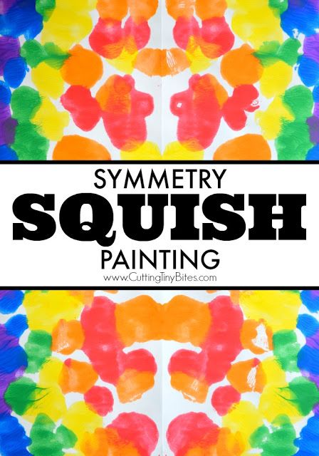 Symmetry Squish Painting Process Art.  Fun painting project for preschoolers, kindergartners, or elementary students to learn about symmetry through process art.  Combine math and art! Squish Painting, Project For Preschoolers, Process Art Preschool, Preschool Painting, Symmetry Activities, Open Ended Art, Symmetry Art, Preschool Arts And Crafts, Math Art